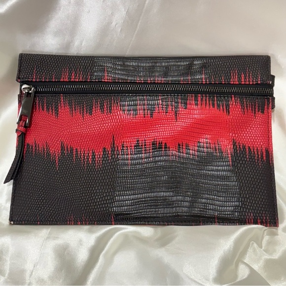 Sondra Roberts Squared Clutch Envelope Bag Red Black Edgy Whimsigoth Snakeskin - Picture 7 of 11